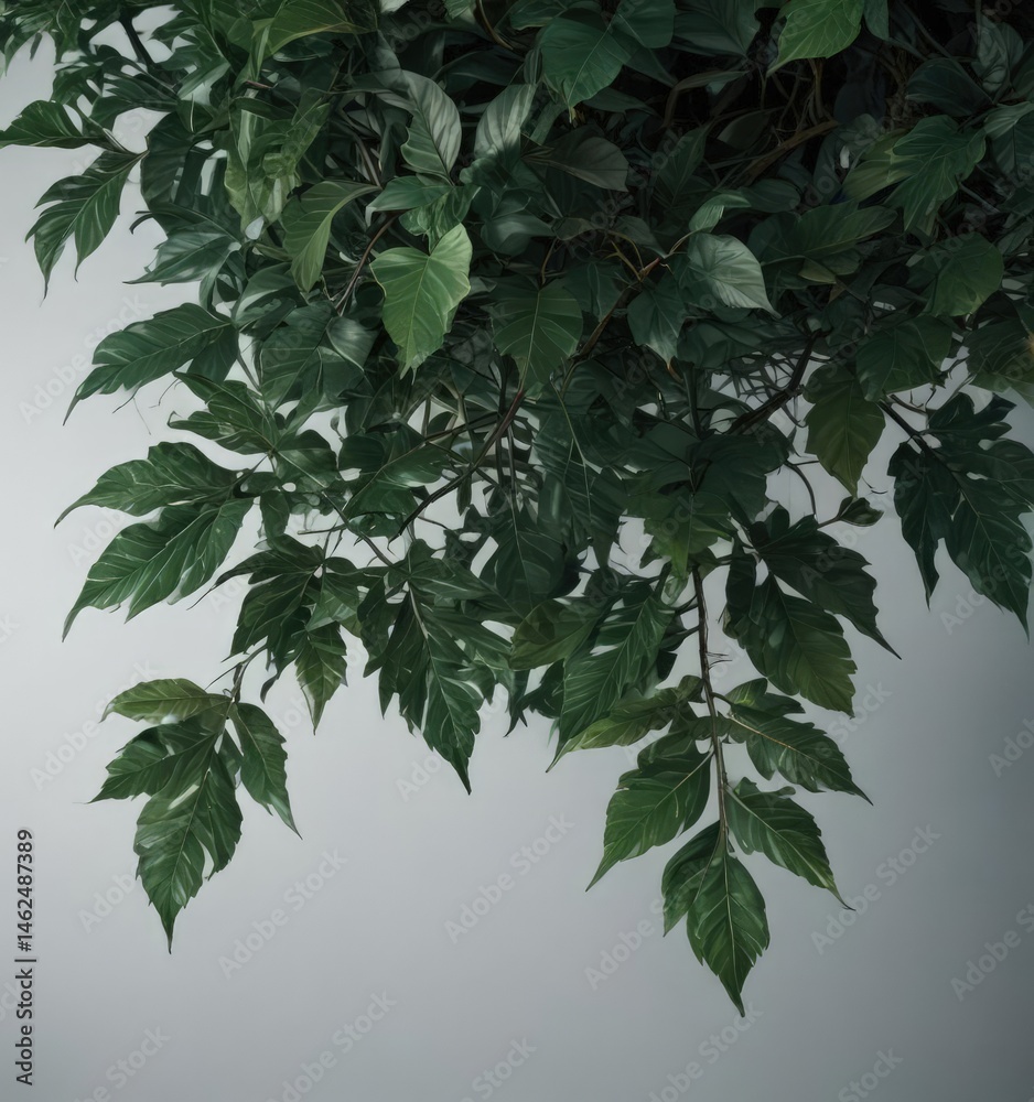 Deep emerald leaves, dramatic lighting, rich shadows, intricate veins , botanical, botanical art
