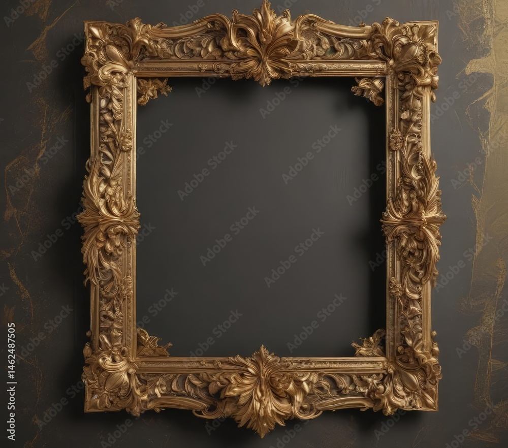 Intricate gold leaf frame, delicate detailing, aged texture, art deco, luxury, frame
