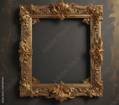 Obraz na płótnie Intricate gold leaf frame, delicate detailing, aged texture, art deco, luxury, frame w salonie