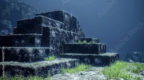 Underwater stone structure, submerged ancient ruins. photo