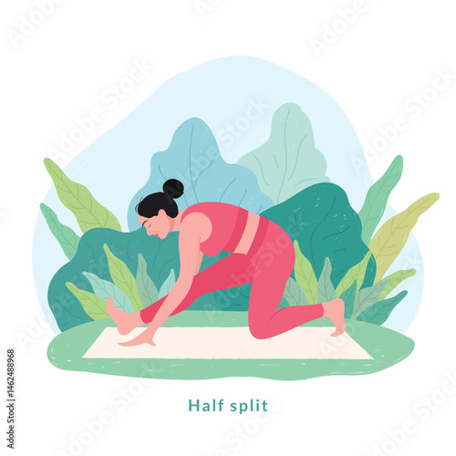 Half split pose. Young woman practicing Yoga pose. Woman workout fitness, aerobic and exercise