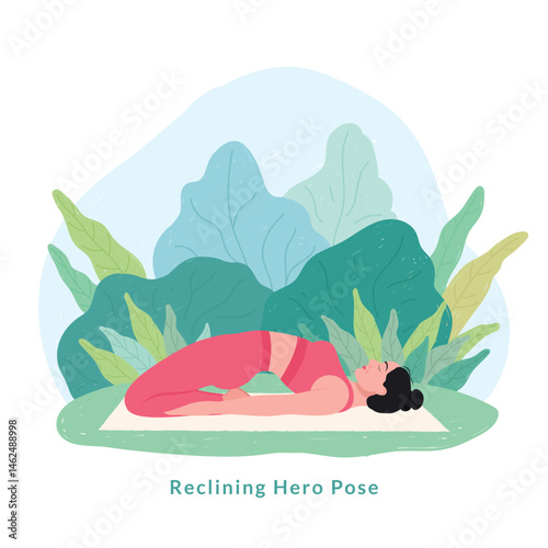 Reclining Hero pose. Young woman practicing Yoga pose. Woman workout fitness, aerobic and exercise