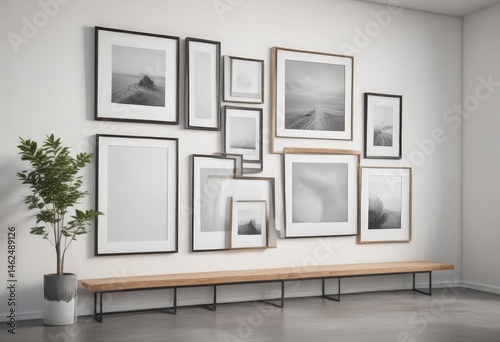 Obraz na płótnie Modern gallery wall mockup Various sized frames on white wall Clean, minimalist aesthetic , frames, interior w salonie