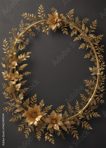 Gold accented botanical wreath, luxurious invitation border ,  elegant,  gold,  spring