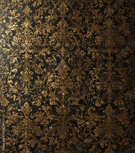 Obraz na płótnie Intricate black & gold damask pattern with metallic sheen, design, texture background, brochure w salonie