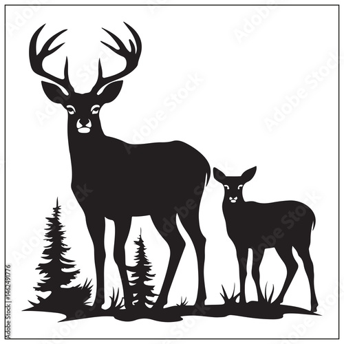 Stag & Deer Shadow, Forest, Nature