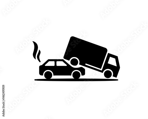 Car crash with truck icon vector in black color on white background.