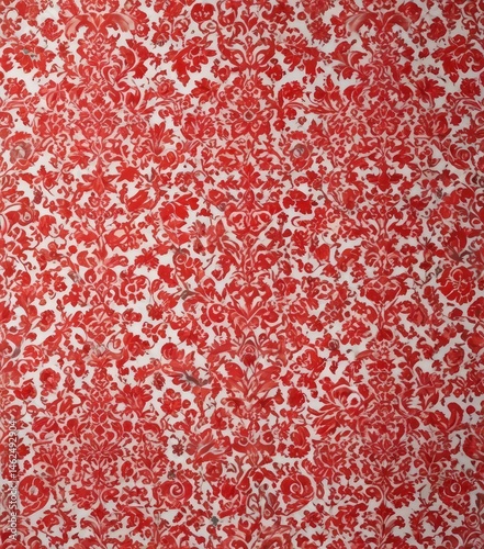 Retro red damask flock wallpaper, white background, vintage style , detail, classic