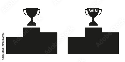 The winner's podium with a cup. The podium with the award. A prize for the champion. Trophy, award. Award podium. Vector illustrations EPS 10