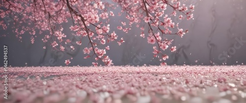 Floating pink sakura petals create a gentle, pastel scene  ,  pastel colors,  pink,  ethereal