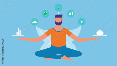 Muscle Recovery A yoga practitioner in a serene pose with overlay graphics illustrating muscle recovery metrics and biomarker feedback.