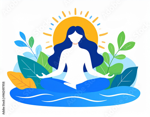 Person meditating peacefully with nature elements surrounding
