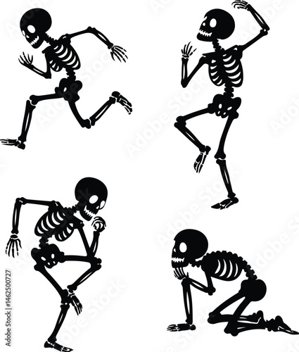 Skeleton Silhouette Set | Human Bones Vector Collection Scary Skeleton Silhouettes | Halloween Skull & Bone Icons