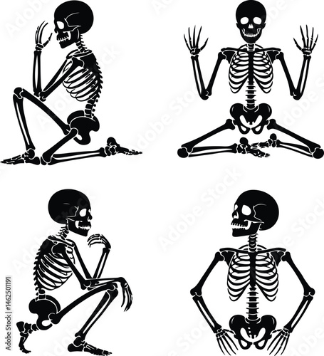 Skeleton Silhouette Set | Human Bones Vector Collection Scary Skeleton Silhouettes | Halloween Skull & Bone Icons
