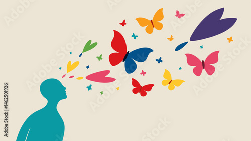 Mind Canvas An illustration featuring a person appearing as a blank canvas with a rough texture that suggests the minds potential. Bursting from the top a flurry of brightly