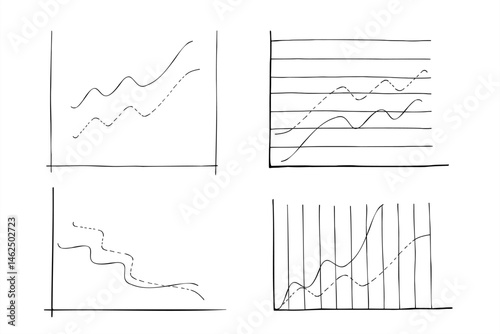 Set of linear graphs with red and blue lines showing different trends and dynamics vector illustration. Change in time of election results or income. For business analytics, financial reports