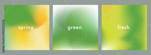 Fresh green and yellow gradient background. Abstract green blurry vector texture. Nature gradation pattern. Aesthetic bg. Set of 3 square vector gradient background for poster, cover, social post