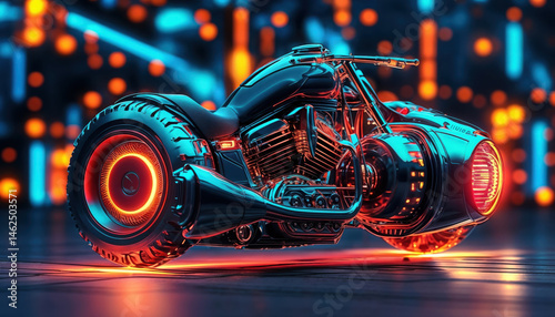 Detailed Mechanical Engine With Bright Neon Lights and Technology Focus