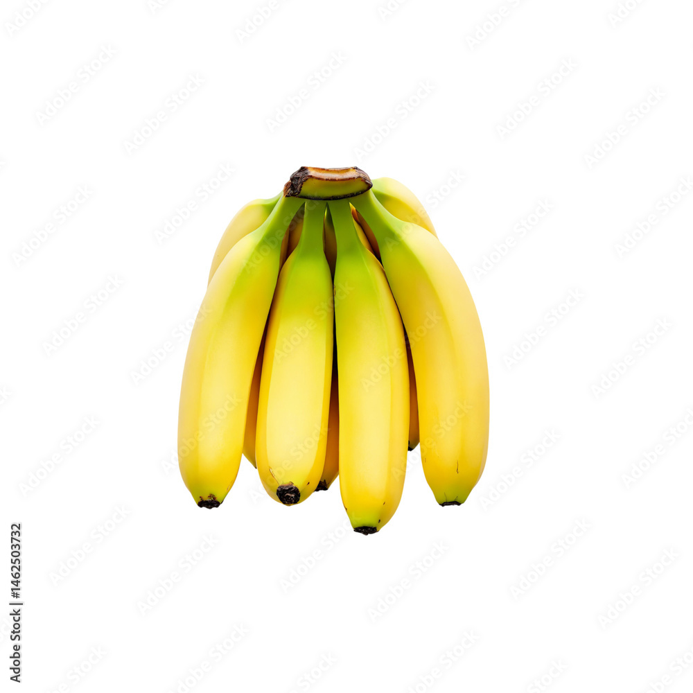 Fresh bunch of ripe bananas arranged creatively on a transparent background