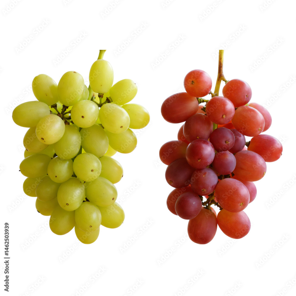 Fresh green and red grapes displayed together, showcasing their vibrant colors and textures in a natural setting