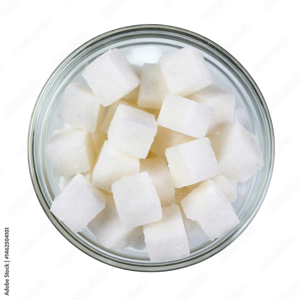 White sugar cubes in a glass jar displaying an organized and neat arrangement
