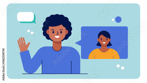 Sign Language Interpretation A video call scene where one participant uses sign language while another watches on their screen. The background includes captions for clarity.