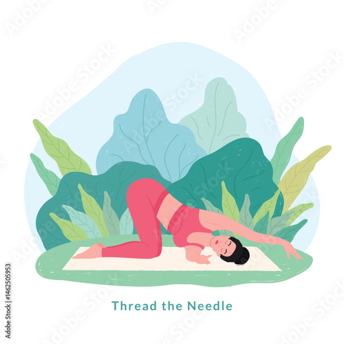 Thread the Needle pose. Young woman practicing Yoga pose. Woman workout fitness, aerobic and exercise