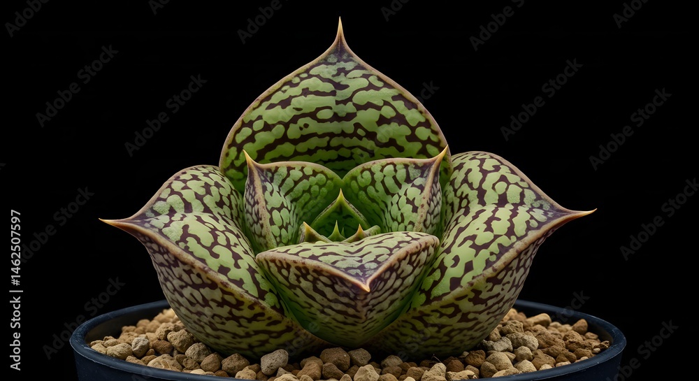 Obraz premium Succulent Plant with Patterned Leaves in Pot