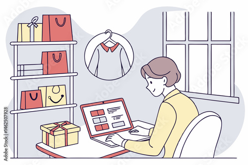 Woman Working at Home Managing Online Store Orders and Inventory