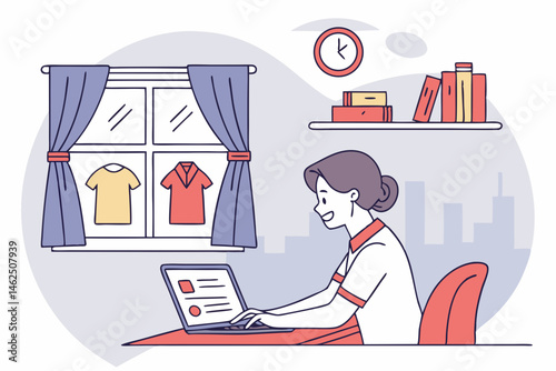 Happy Woman Working from Home on Online Clothing Business