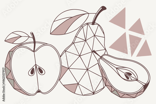Geometric Apple and Pear Illustration with Triangles