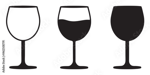 set of wine glass vector silhouette, wine glass icon vector illustration