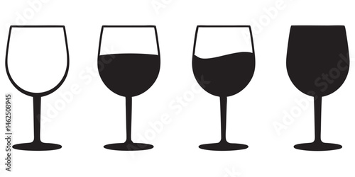 set of wine glass vector silhouette, wine glass icon vector illustration