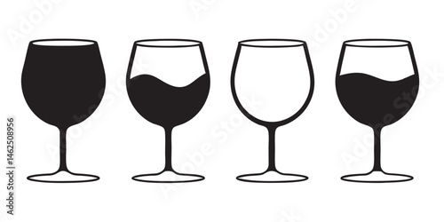 set of wine glass vector silhouette, wine glass icon vector illustration