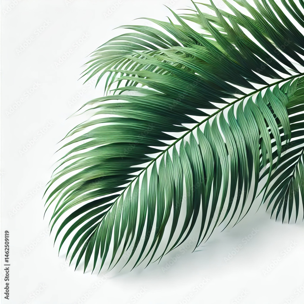 Obraz premium Lush Green Tropical Palm Fronds Exotic Leaf Nature Background Summer Vibe White Background