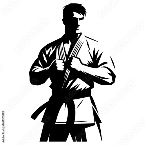 Stylized Minimalist Karate Fighter – Focused Pose in Traditional Uniform