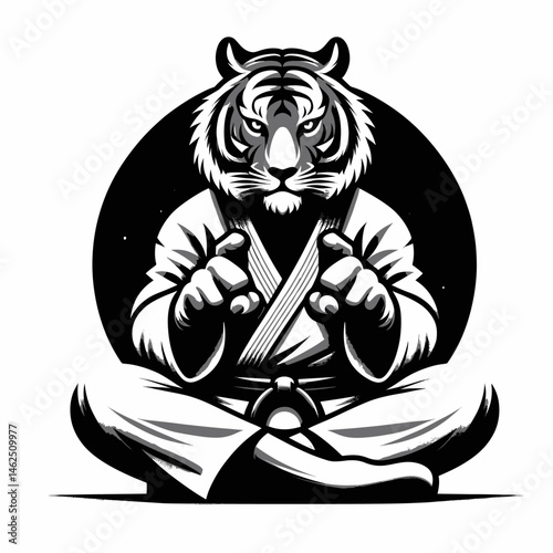 Martial Artist Practicing Karate – Dynamic Pose in White Gi with Black Belt