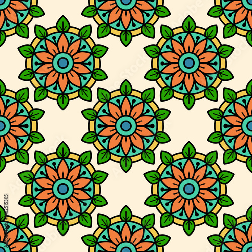 Multicolour flower pattern, geometric and repetitive 
