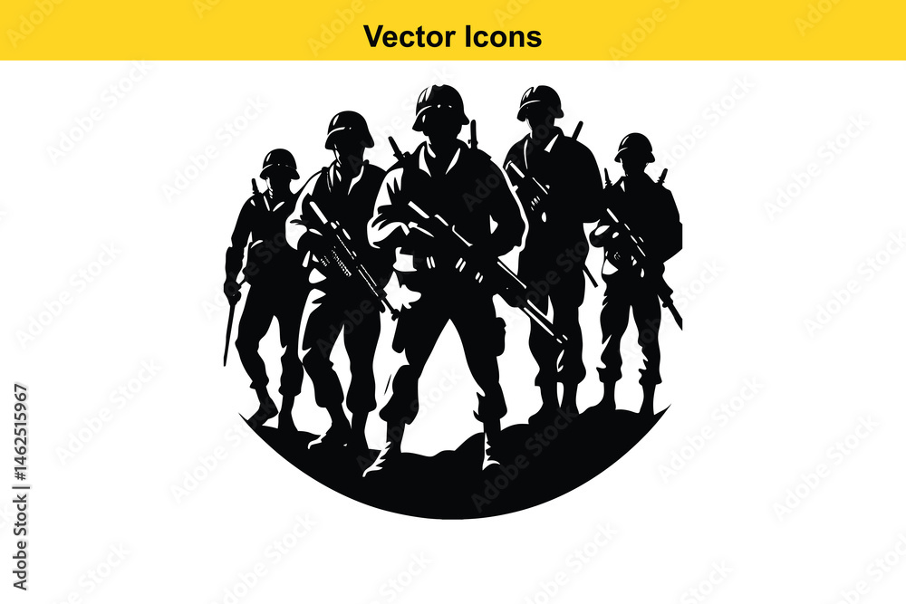 Obraz premium Vector illustration silhouette of a group of Freedom Fighter, a concept of fitness, art and independence. Happy Independence Day.