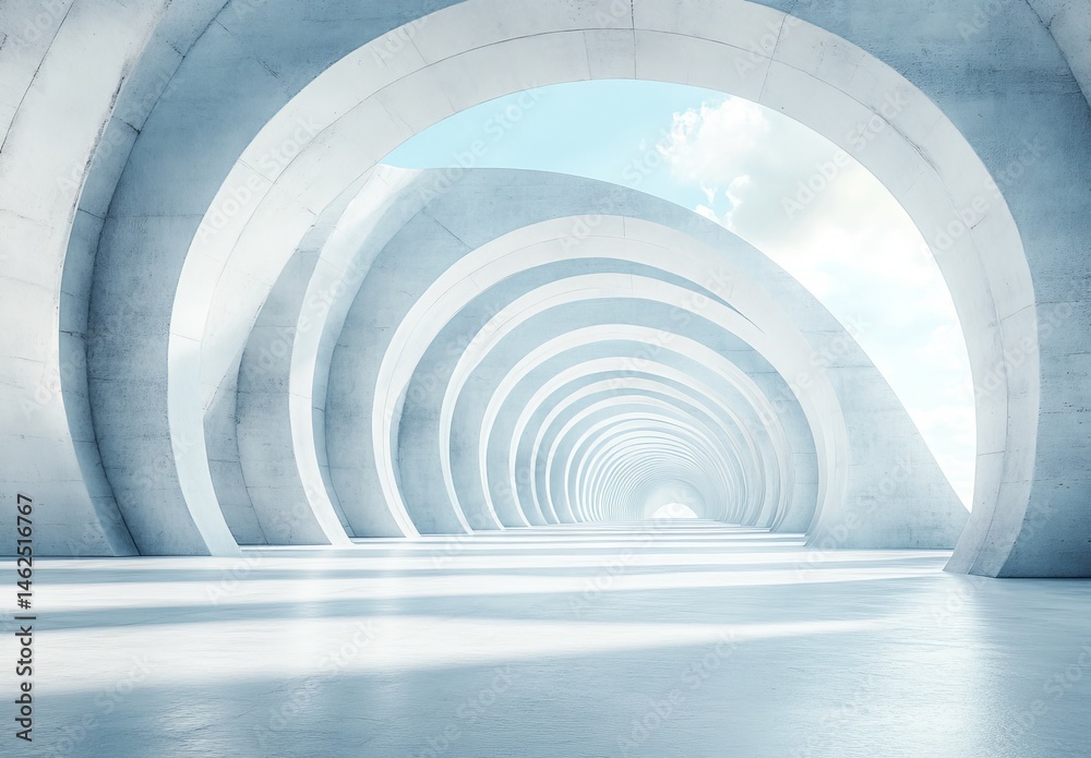 Obraz premium The minimalist interior of this modern white architectural design boasts geometric shapes and a striking sky view, perfectly complemented by outdoor elements and concrete finishes