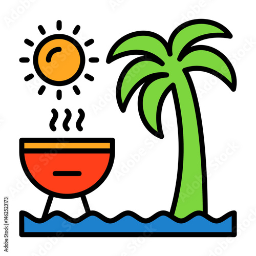 Beach BBQ Flat Vector Icon