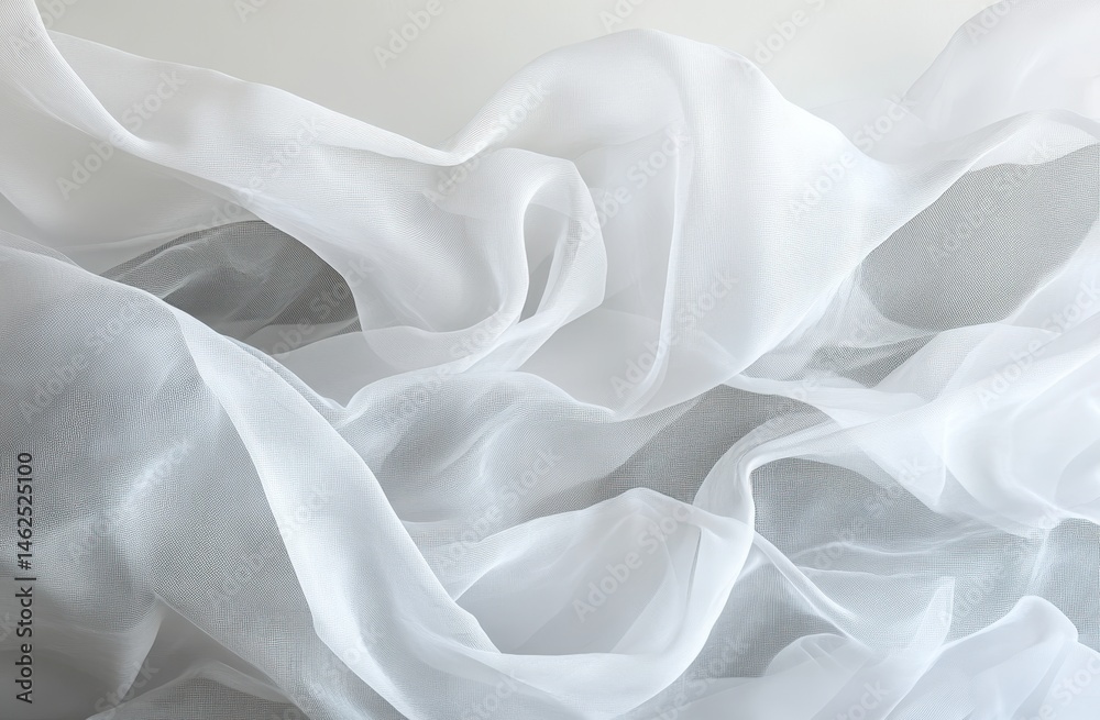 Obraz premium Soft, flowing white fabric drapes in folds. Light and airy texture