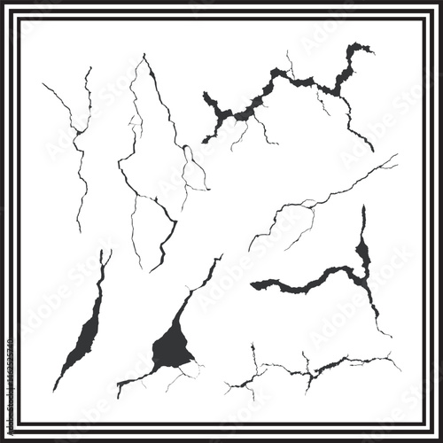 Deep Crack Vector Set – Dramatic Broken Surface Fractures with High Contrast – Realistic Wall or Ground Damage Illustrations for Grunge Textures, Decay Effects, and Design Use