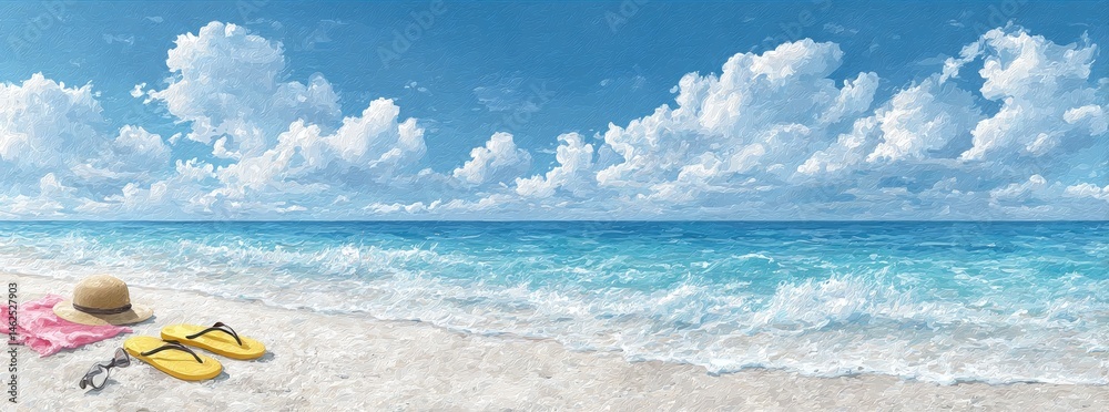 Obraz premium Serene Beach Scene with Light Blue Sky and Gentle Waves