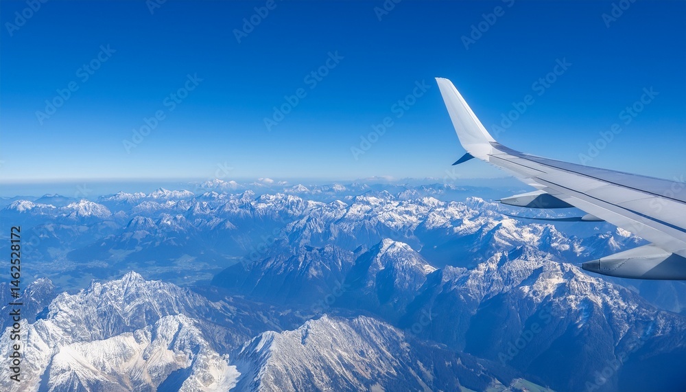 Fototapeta premium High mountain peaks seen from an airplane window