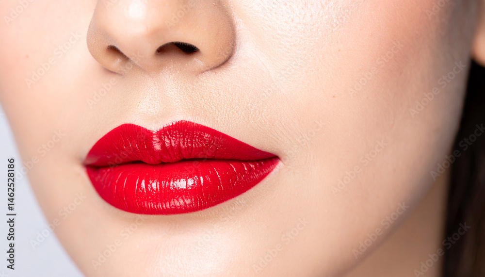 Fototapeta premium red lipstick color on lip model face