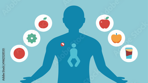Human Silhouette with Icons A silhouette of a human filled with icons representing lifestyle choices exercise smoking nutrition that can lead to epigenetic changes.