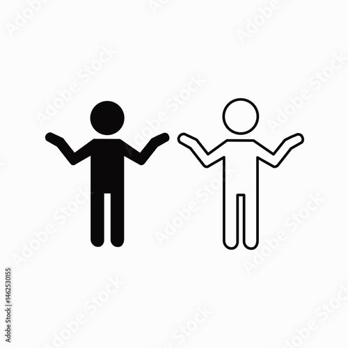 Minimal Shrugging Person Icon – Black and White Confused Human Symbol for Web, Apps, and UI/UX Design