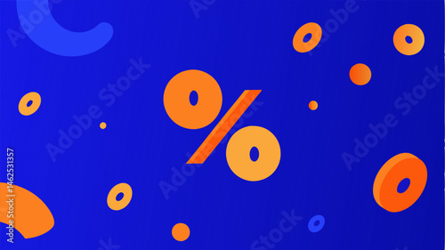 Floating Signs Percentage signs of varying sizes gently floating across a gradient background creating a whimsical and playful vibe with colors like electric blue and fluorescent