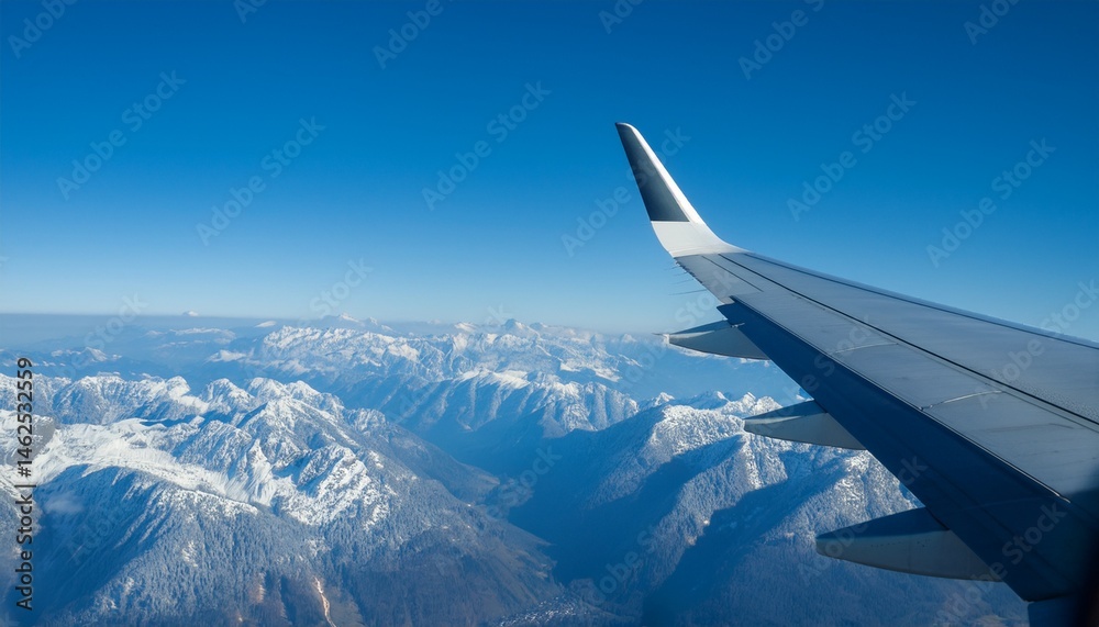 Obraz premium High mountain peaks seen from an airplane window